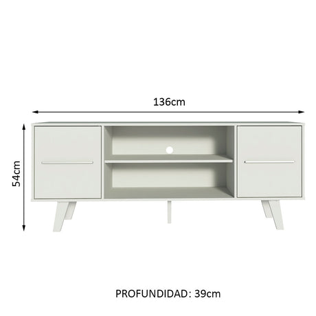 Rack de TV Copenhague Blanco 136x54cm Para TV Hasta 55 Pulgadas - Muebles de TV | Bylmo