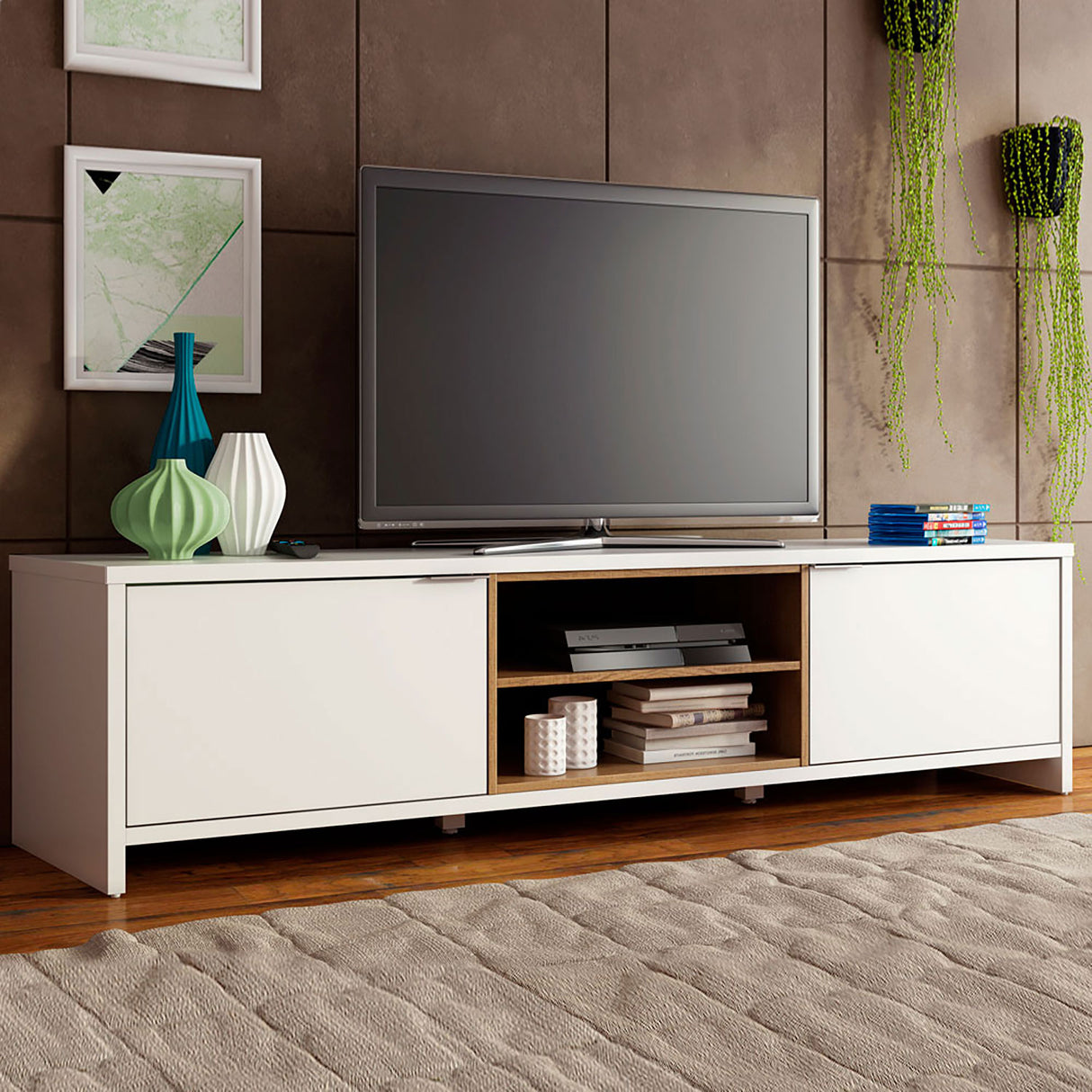 Rack de TV Metz Blanco 180x48cm Para TV Hasta 75 Pulgadas - Muebles de TV | Bylmo