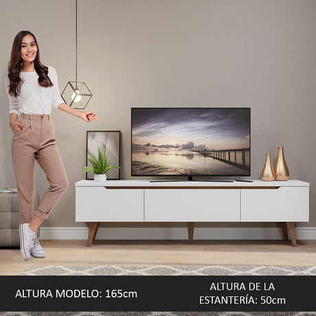 Rack de TV Reims Blanco 180x50cm Para TV Hasta 75 Pulgadas - Muebles de TV | Bylmo