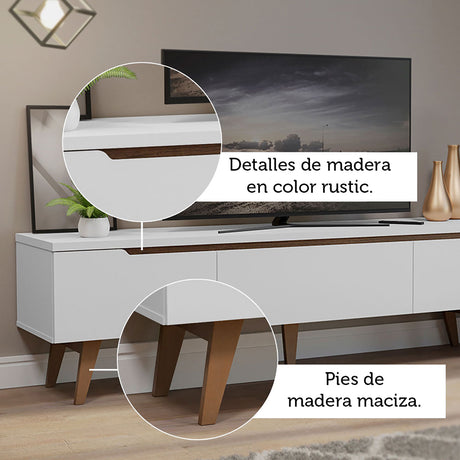 Rack de TV Reims Blanco 180x50cm Para TV Hasta 75 Pulgadas - Muebles de TV | Bylmo