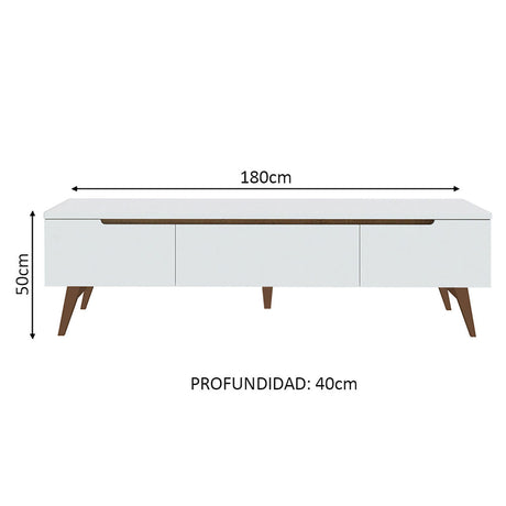 Rack de TV Reims Blanco 180x50cm Para TV Hasta 75 Pulgadas - Muebles de TV | Bylmo