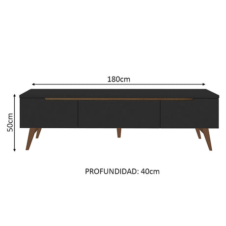 Rack de TV Reims Negro 180x50cm Para TV Hasta 75 Pulgadas - Muebles de TV | Bylmo