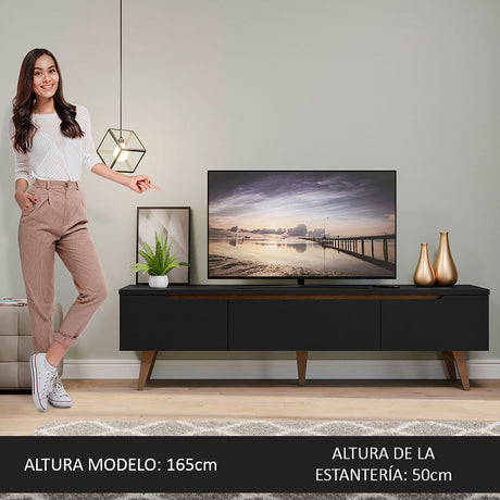 Rack de TV Reims Negro 180x50cm Para TV Hasta 75 Pulgadas - Muebles de TV | Bylmo