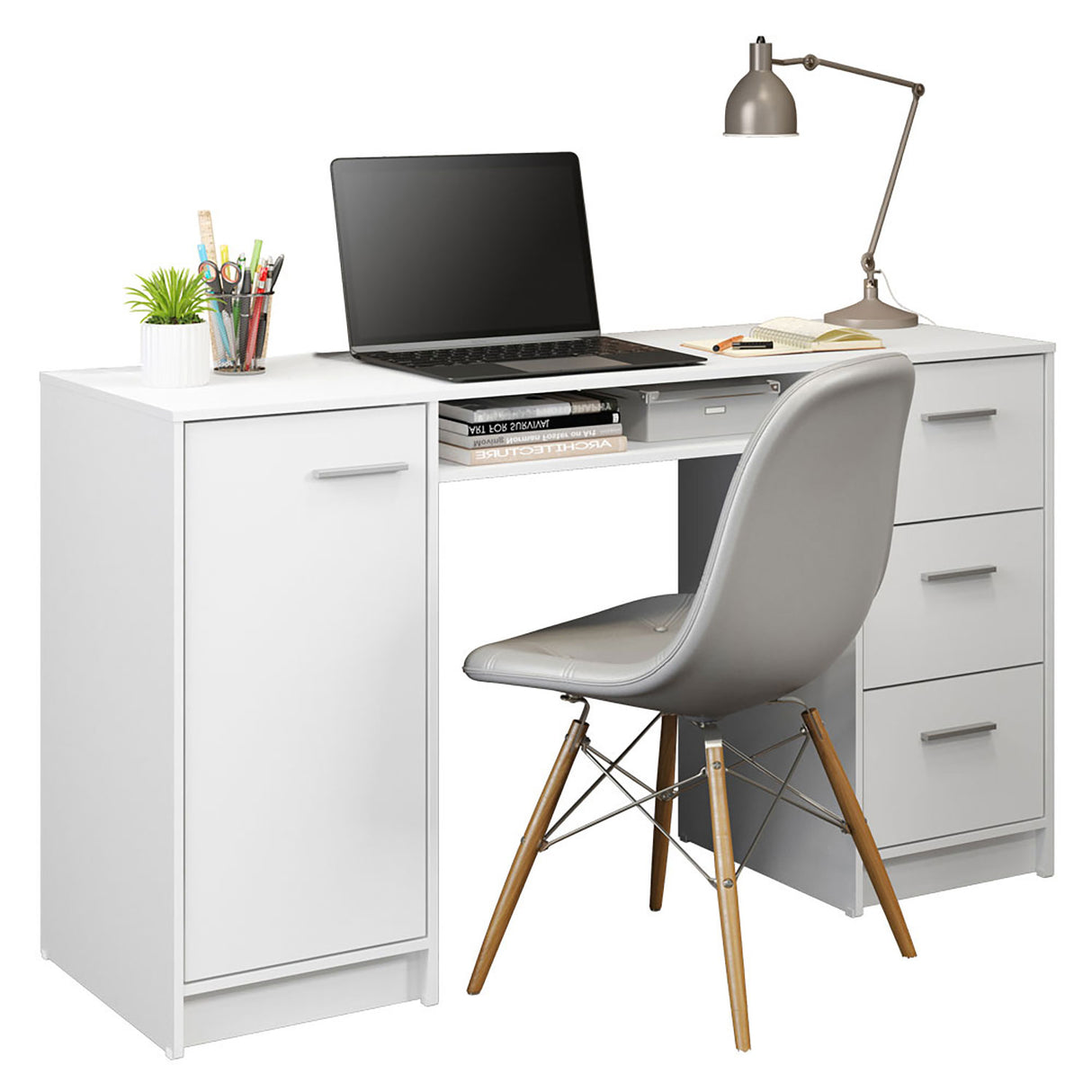 Mesa de Computador Alaska Blanco 136x77cm con Tres Cajones - Escritorios | Bylmo