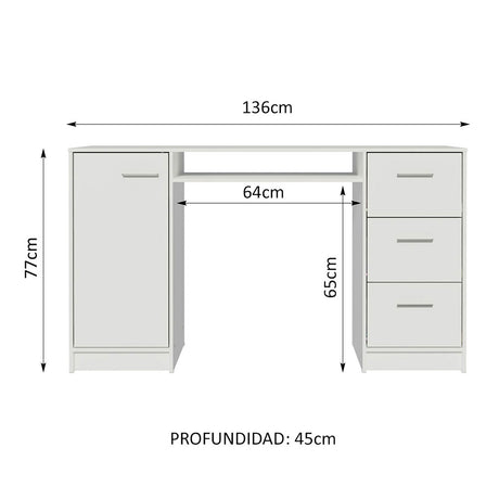 Mesa de Computador Alaska Blanco 136x77cm con Tres Cajones - Escritorios | Bylmo