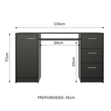 Mesa de Computador Alaska Negro 136x77cm con Tres Cajones - Escritorios | Bylmo