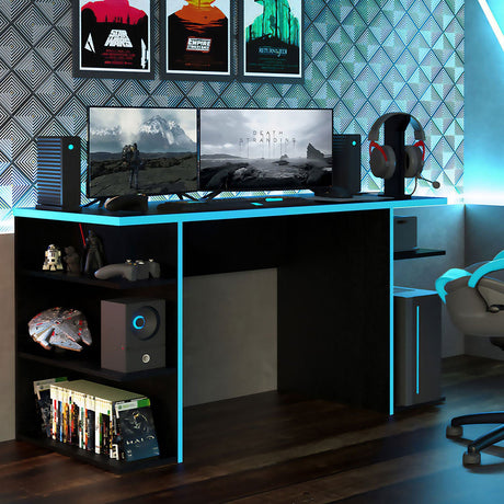 Escritorio Gamer Alaska NR Negro y Azul 136x75cm Sin Cajones - Escritorios | Bylmo