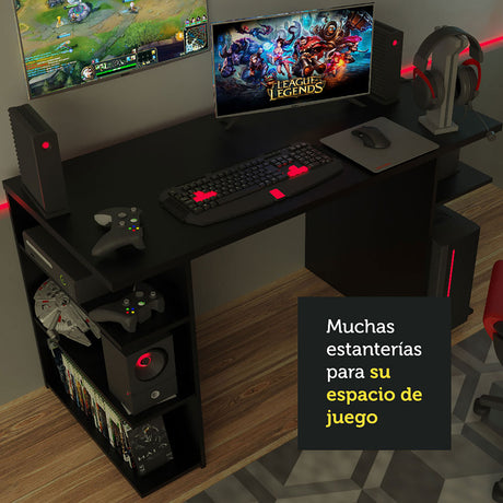 Escritorio Gamer Alaska GN Negro 136x75cm Sin Cajones - Escritorios | Bylmo