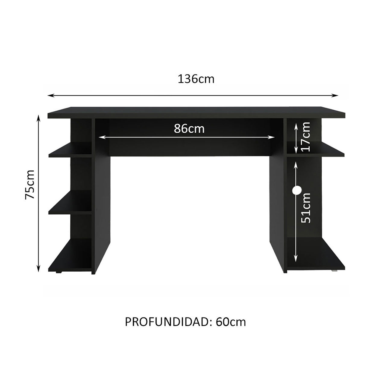 Escritorio Gamer Alaska GN Negro 136x75cm Sin Cajones - Escritorios | Bylmo