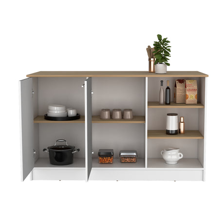 Isla de Cocina Ginger Fresno Europeo 150x90.6cm de Piso - Alacenas y Muebles Microondas | Bylmo