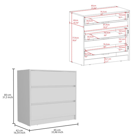Cajonera Austin Blanco 85x80cm con Tres Cajones - Cajoneras y Comodas | Bylmo