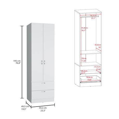 Closet Vicco Blanco 59.2x195cm con Dos Cajones - Closets | Bylmo
