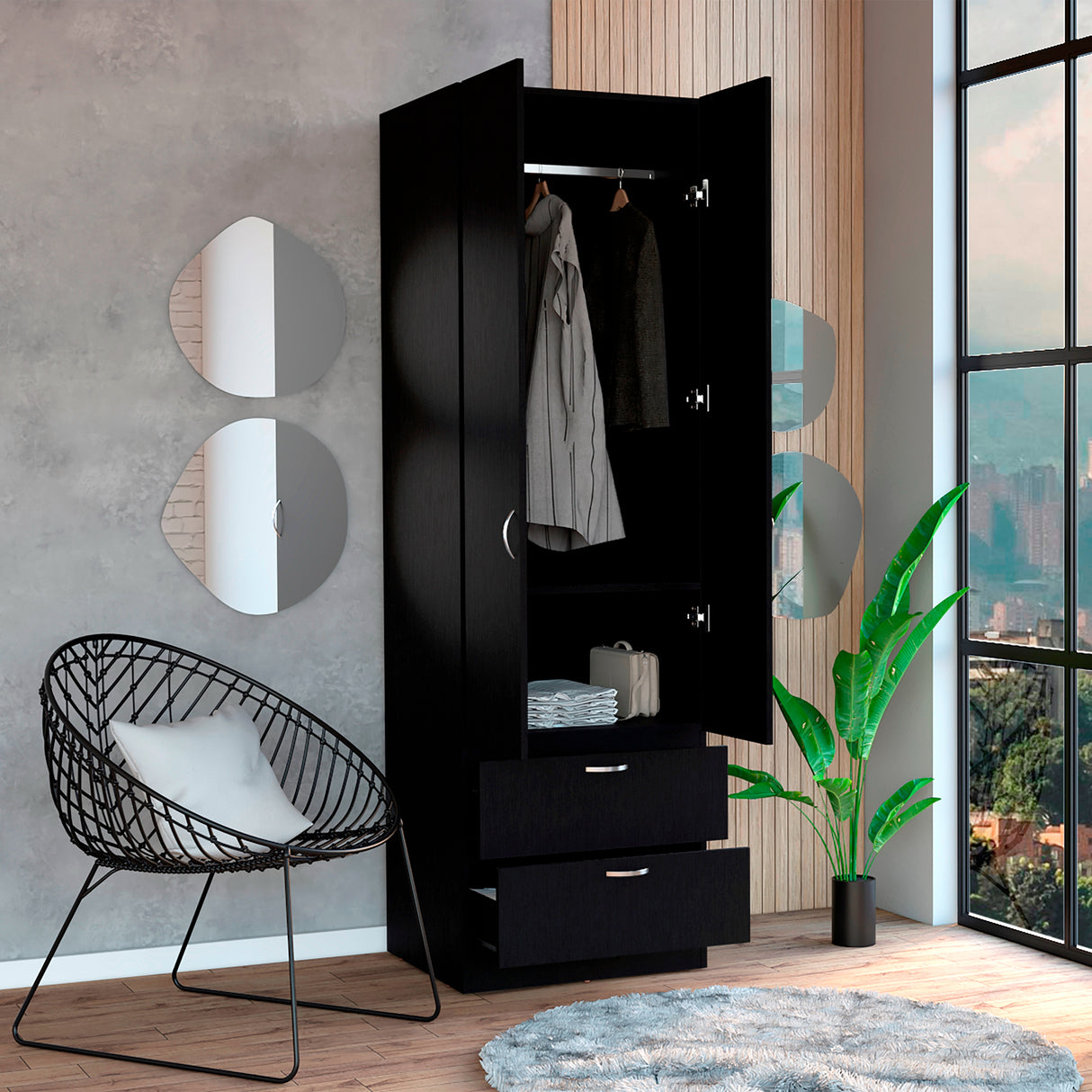 Closet Vicco Wengue 59.2x195cm con Dos Cajones - Closets | Bylmo