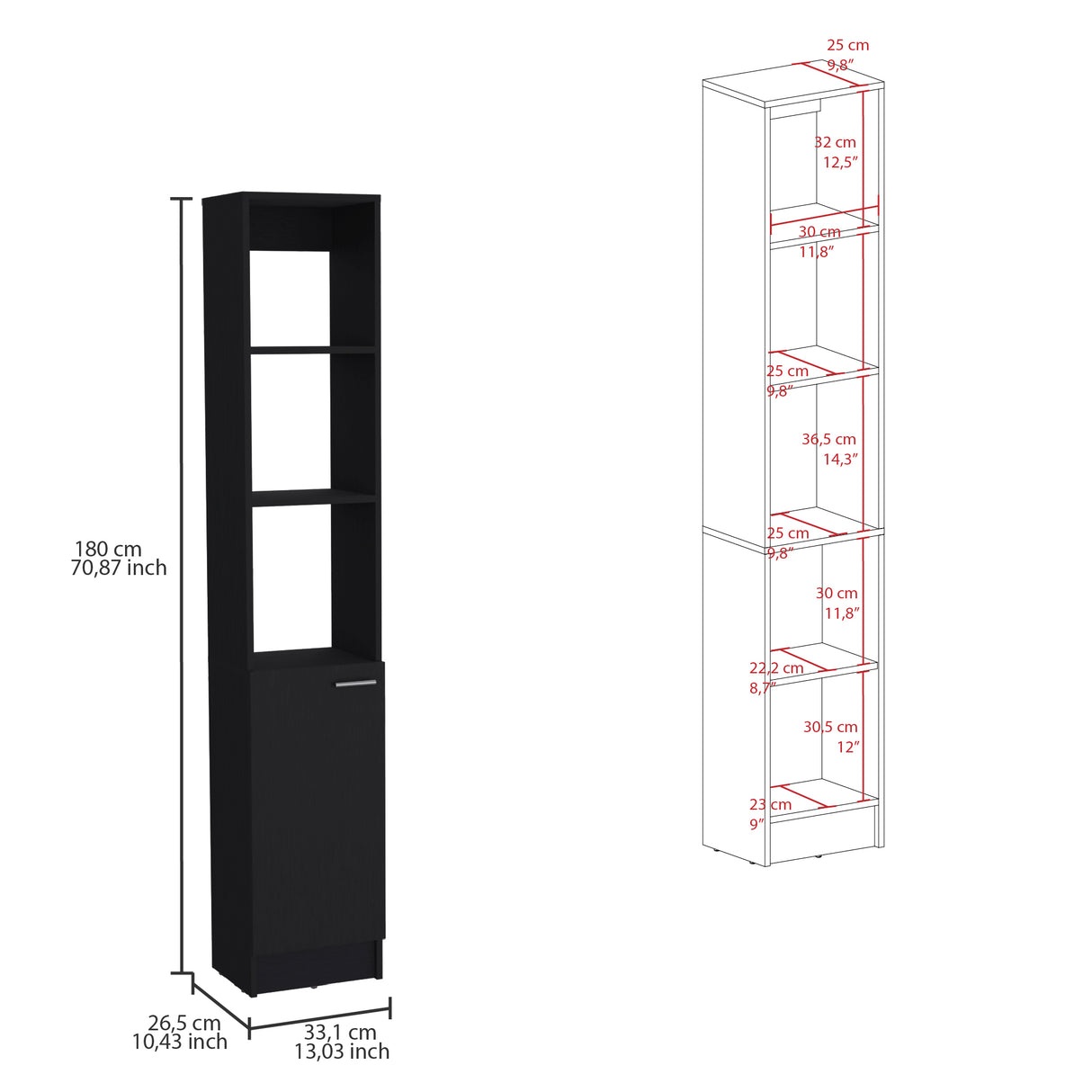 Armario de Baño Parks Wengue 33.1x180.6cm de Piso con Tres Entrepaños - Muebles para Baño | Bylmo