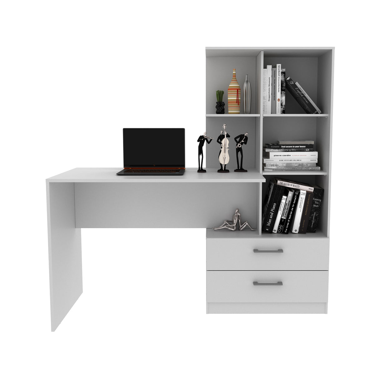 Escritorio con Biblioteca Poli Blanco 138x137.7cm con Dos Cajones - Escritorios | Bylmo