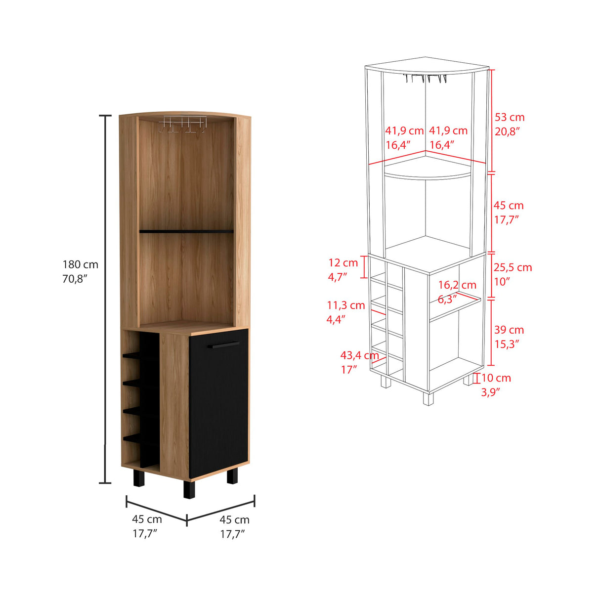 Bar Esquinero Kaia Fresno Europeo 45x180cm con Patas - Bares | Bylmo
