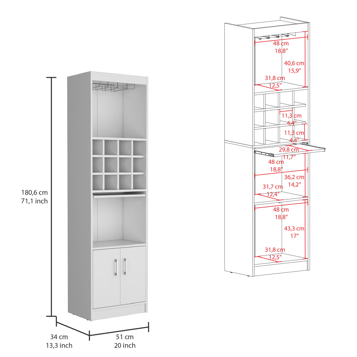 Bar Alto Kevil Blanco 51x180.6cm de Piso - Bares | Bylmo