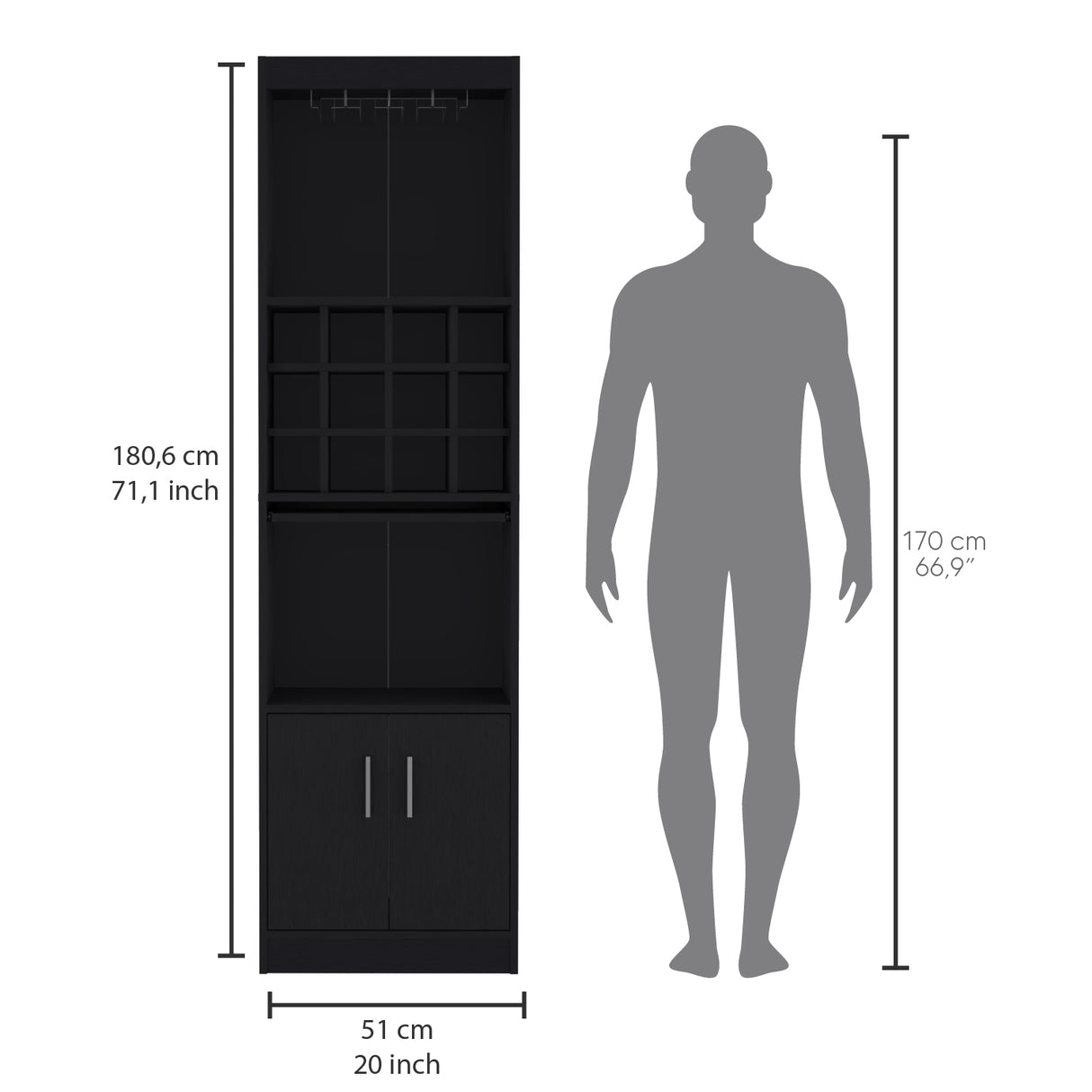 Bar Alto Kevil Wengue 51x180.6cm de Piso - Bares | Bylmo