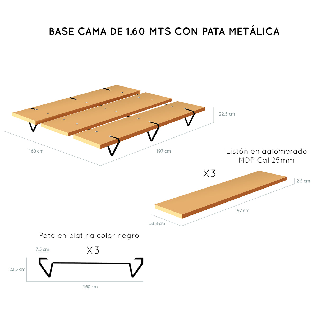 Base Cama Rebecca Madera Clara Natural 160x197cm Para Colchón Queen 160 X 190 Cm - Camas | Bylmo