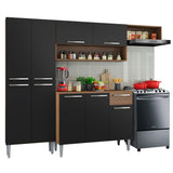 Cocina Integral Emilly Top Marron y Negro 229x186cm con Mesón de Madera - Cocinas | Bylmo
