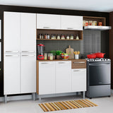 Cocina Integral Emilly Top Marron y Blanco 229x186cm con Mesón de Madera - Cocinas | Bylmo
