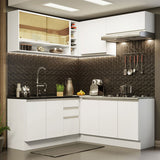 Cocina Integral Glamy Blanco 349x225cm sin Mesón con Puertas de Cristal Reflex - Cocinas | Bylmo