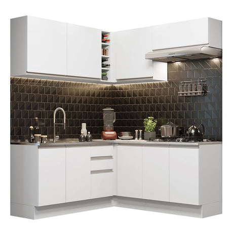 Cocina Integral Glamy Blanco 349x225cm sin Mesón - Cocinas | Bylmo