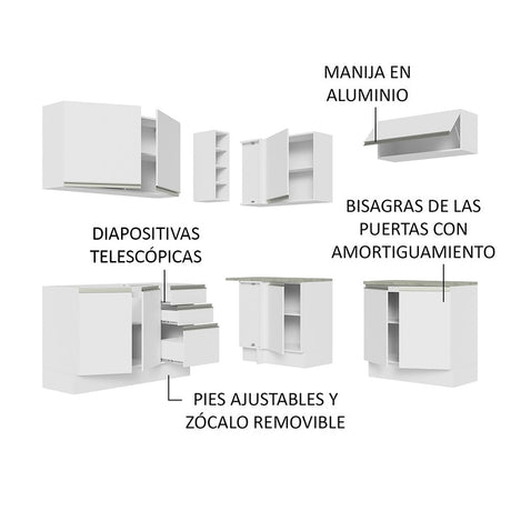 Cocina Integral Glamy Blanco 349x225cm sin Mesón - Cocinas | Bylmo