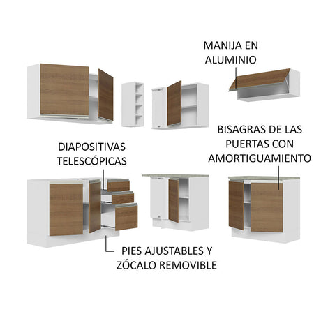 Cocina Integral Glamy Blanco y Marron 349x225cm sin Mesón - Cocinas | Bylmo