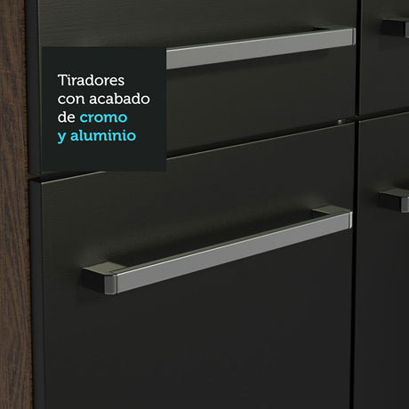 Cocina Integral Emilly Pop Marron y Negro 229x186cm con Mesón de Madera - Cocinas | Bylmo