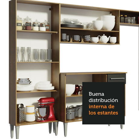Cocina Integral Emilly Pop Marron y Negro 229x186cm con Mesón de Madera - Cocinas | Bylmo