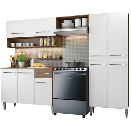 Cocina Integral Emilly Pop Marron y Blanco 229x186cm con Mesón de Madera - Cocinas | Bylmo
