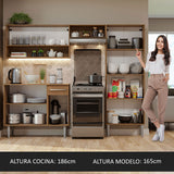 Cocina Integral Emilly Pop Marron y Blanco 229x186cm con Mesón de Madera - Cocinas | Bylmo