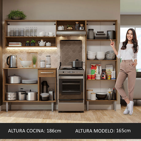 Cocina Integral Emilly Pop Marron y Blanco 229x186cm con Mesón de Madera - Cocinas | Bylmo