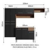 Cocina Integral Emilly Fit Marron y Negro 229x201cm con Mesón de Madera - Cocinas | Bylmo