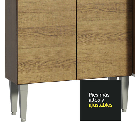 Cocina Integral Emilly Marron 229x186cm con Mesón de Acero Inoxidable - Cocinas | Bylmo