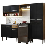 Cocina Integral Emilly Marron y Negro 229x186cm con Mesón de Acero Inoxidable - Cocinas | Bylmo