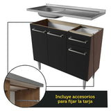 Cocina Integral Emilly Marron y Negro 229x186cm con Mesón de Acero Inoxidable - Cocinas | Bylmo