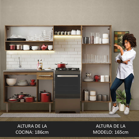 Cocina Integral Emilly Marron y Blanco 229x186cm con Mesón de Acero Inoxidable - Cocinas | Bylmo