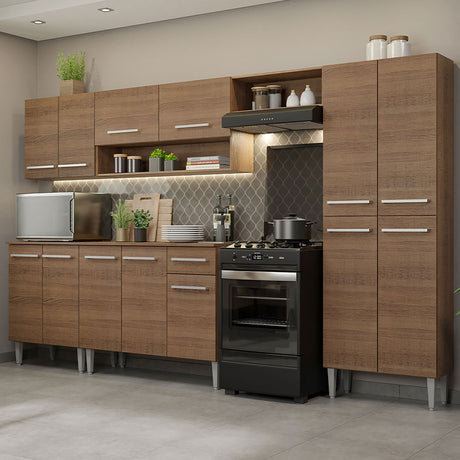 Cocina Integral Emilly Marron 293x186cm con Mesón de Madera - Cocinas | Bylmo