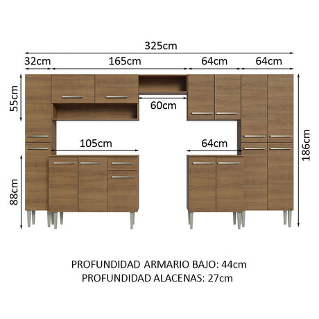 Cocina Integral Emilly Marron 325x186cm con Mesón de Madera - Cocinas | Bylmo