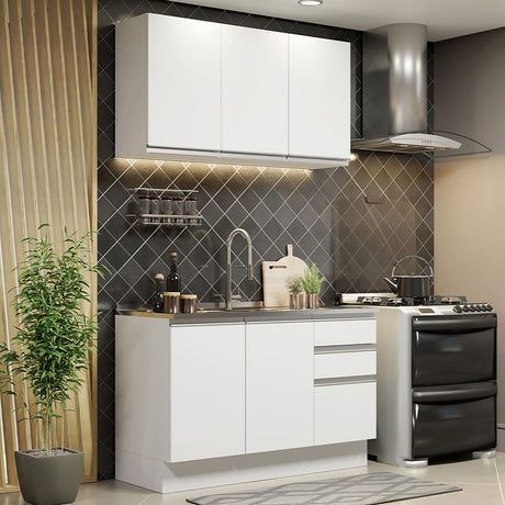 Cocina Integral Glamy Blanco 120x225cm sin Mesón - Cocinas | Bylmo