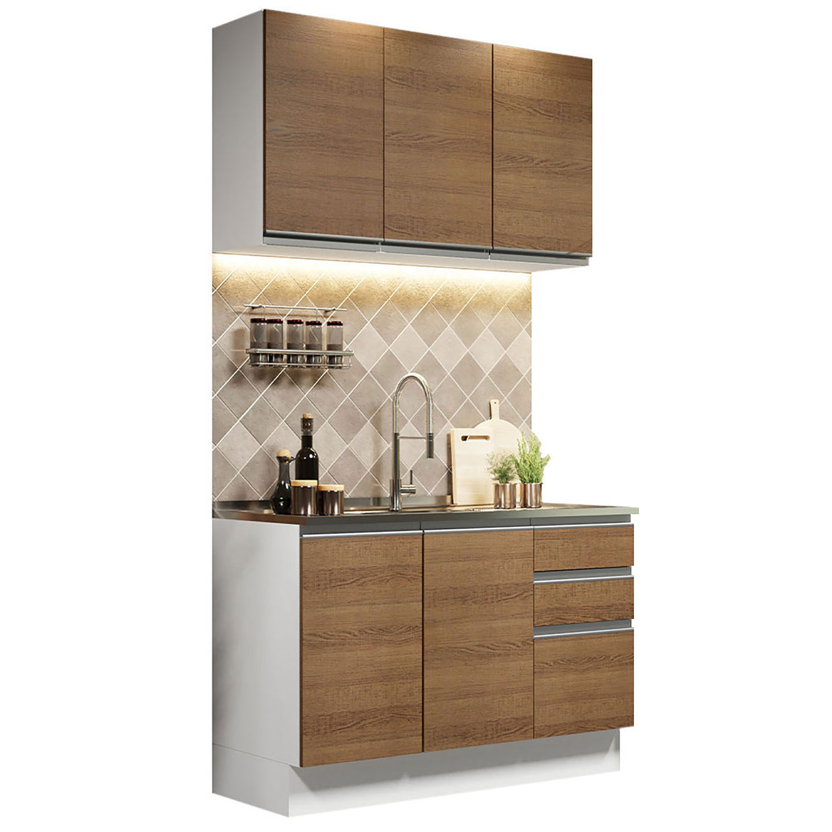 Cocina Integral Glamy Marron 120x225cm sin Mesón - Cocinas | Bylmo