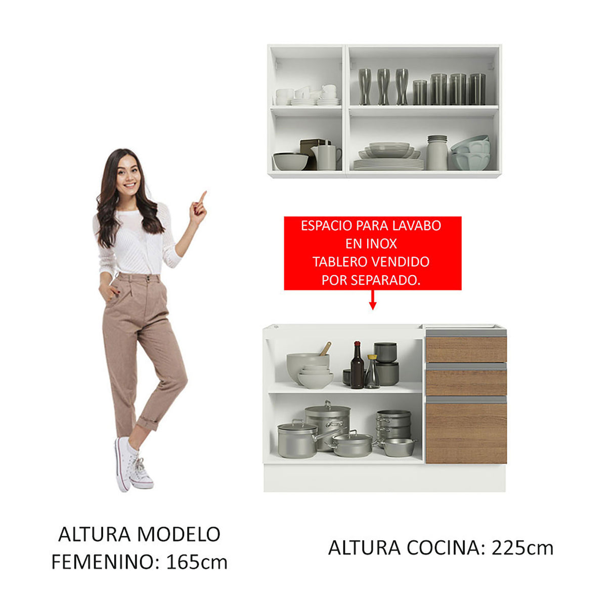 Cocina Integral Glamy Marron 120x225cm sin Mesón - Cocinas | Bylmo