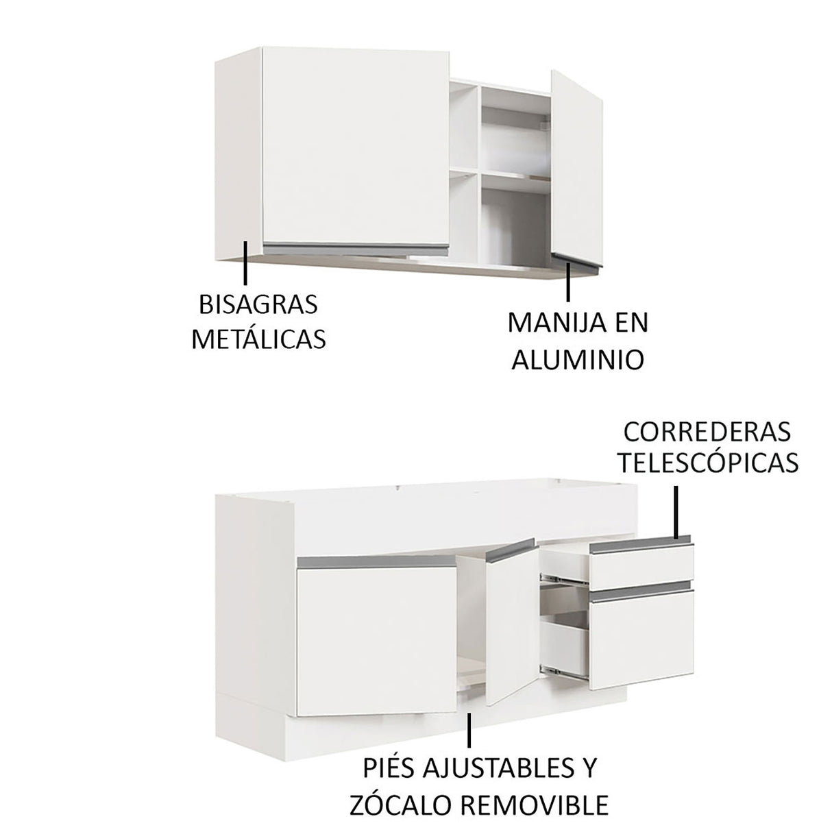 Cocina Integral Glamy Blanco 150x225cm sin Mesón - Cocinas | Bylmo