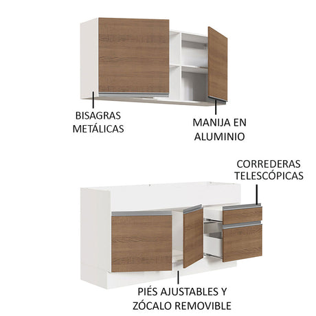 Cocina Integral Glamy Blanco y Marron 150x225cm sin Mesón - Cocinas | Bylmo