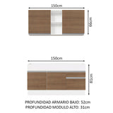 Cocina Integral Glamy Blanco y Marron 150x225cm sin Mesón - Cocinas | Bylmo