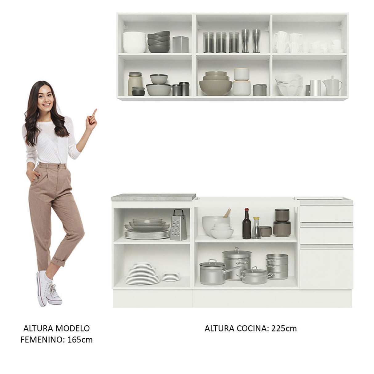 Cocina Integral Glamy Blanco 180x225cm con Mesón de Madera - Cocinas | Bylmo