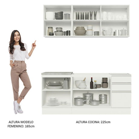 Cocina Integral Glamy Blanco 180x225cm con Mesón de Madera - Cocinas | Bylmo
