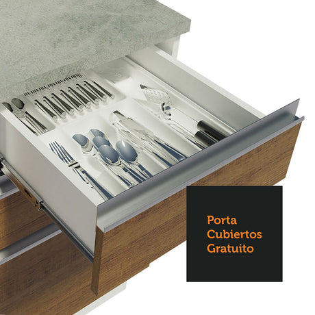 Cocina Integral Glamy Blanco y Marron 200x225cm con Mesón de Madera - Cocinas | Bylmo